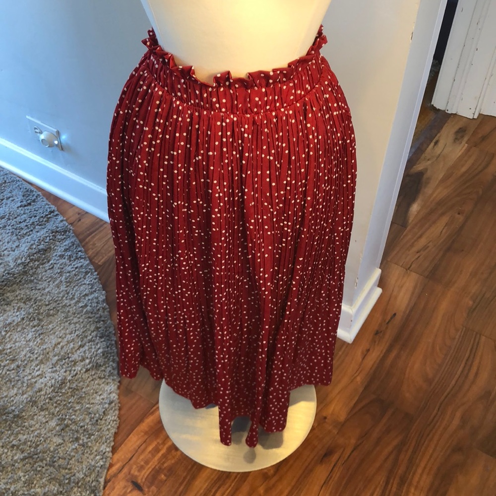 Red Polkadot Pleated Midi Skirt